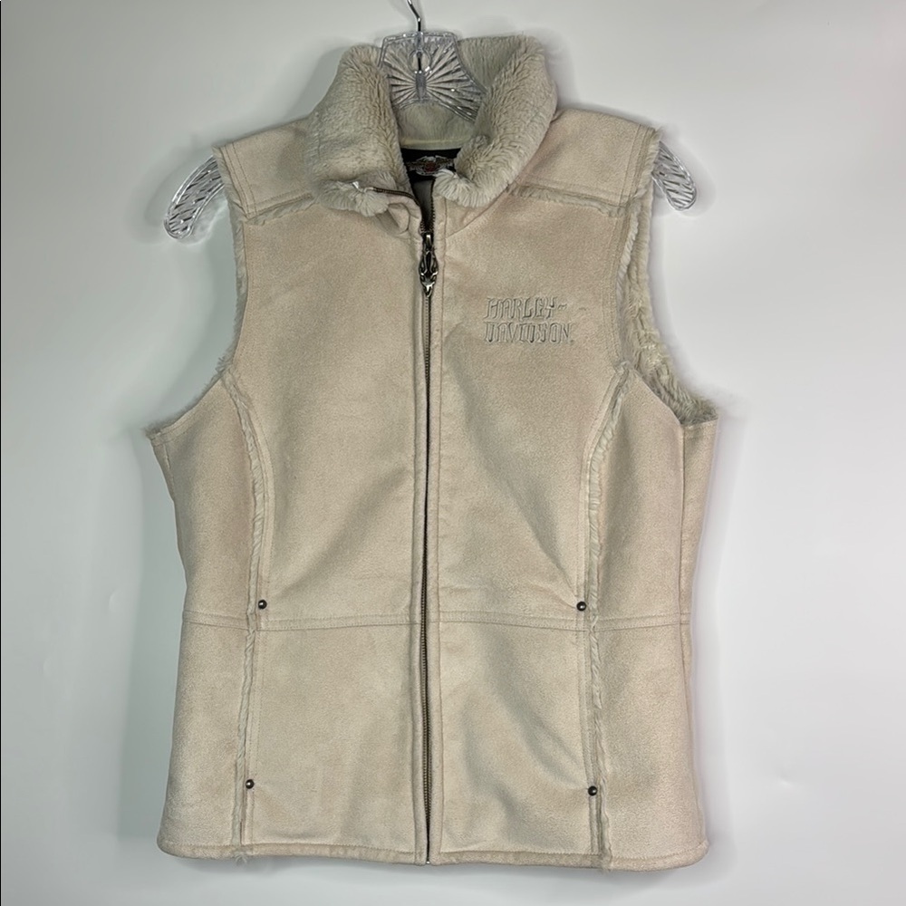 Harley Davidson Tan Faux Suede Fuzzy Lined Vest Size Medium